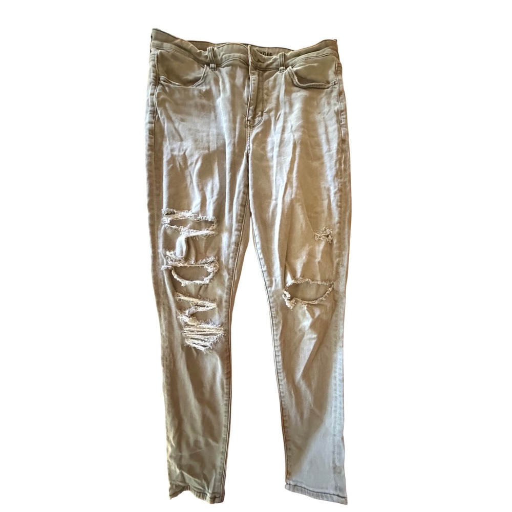 American Eagle Next Level Stretch Distressed‎ Skinny Jeans Khaki Tan Size 12 Reg